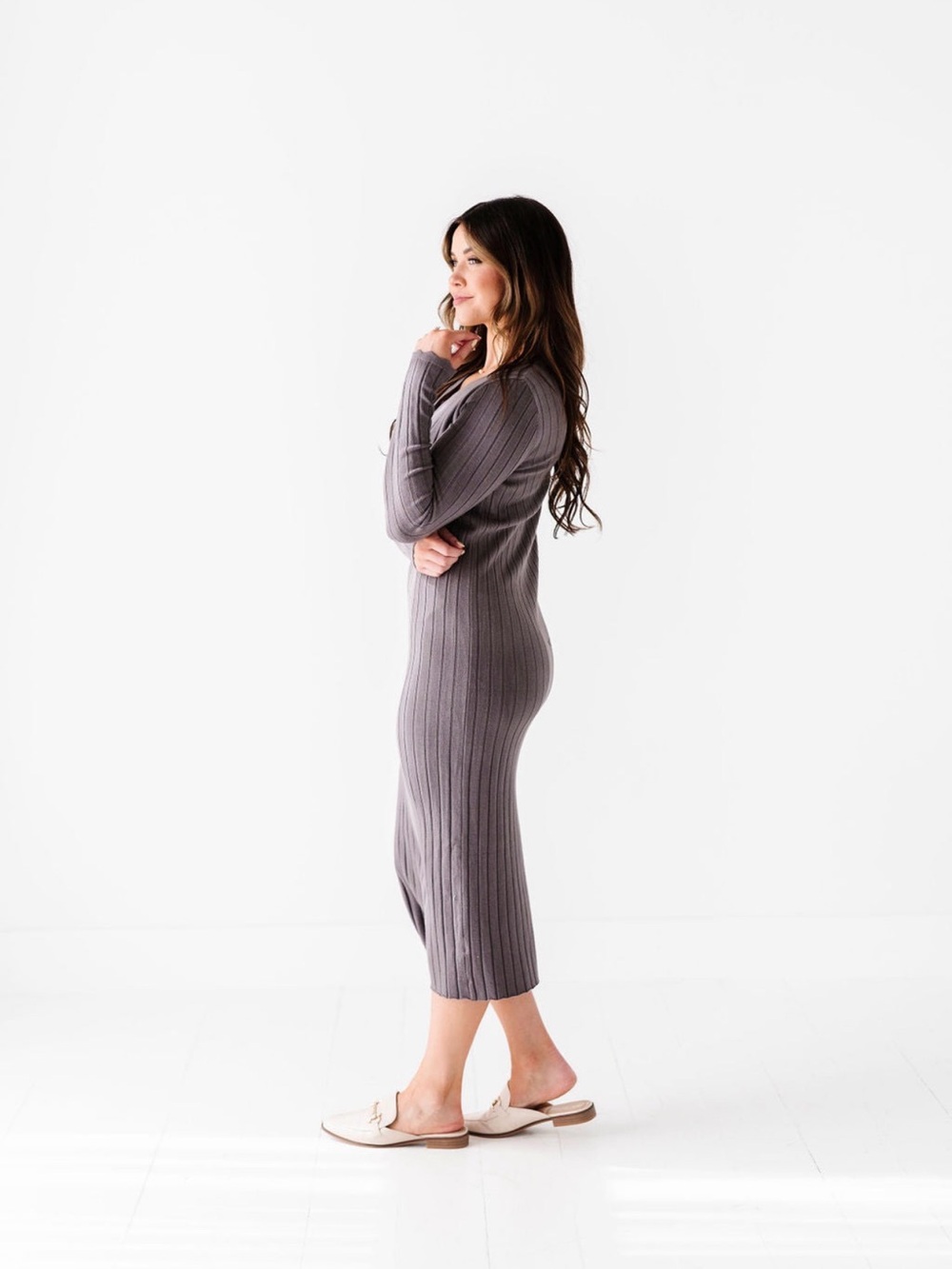 Ribbed Sweater Dress in Charcoal - Picture 4 of 6